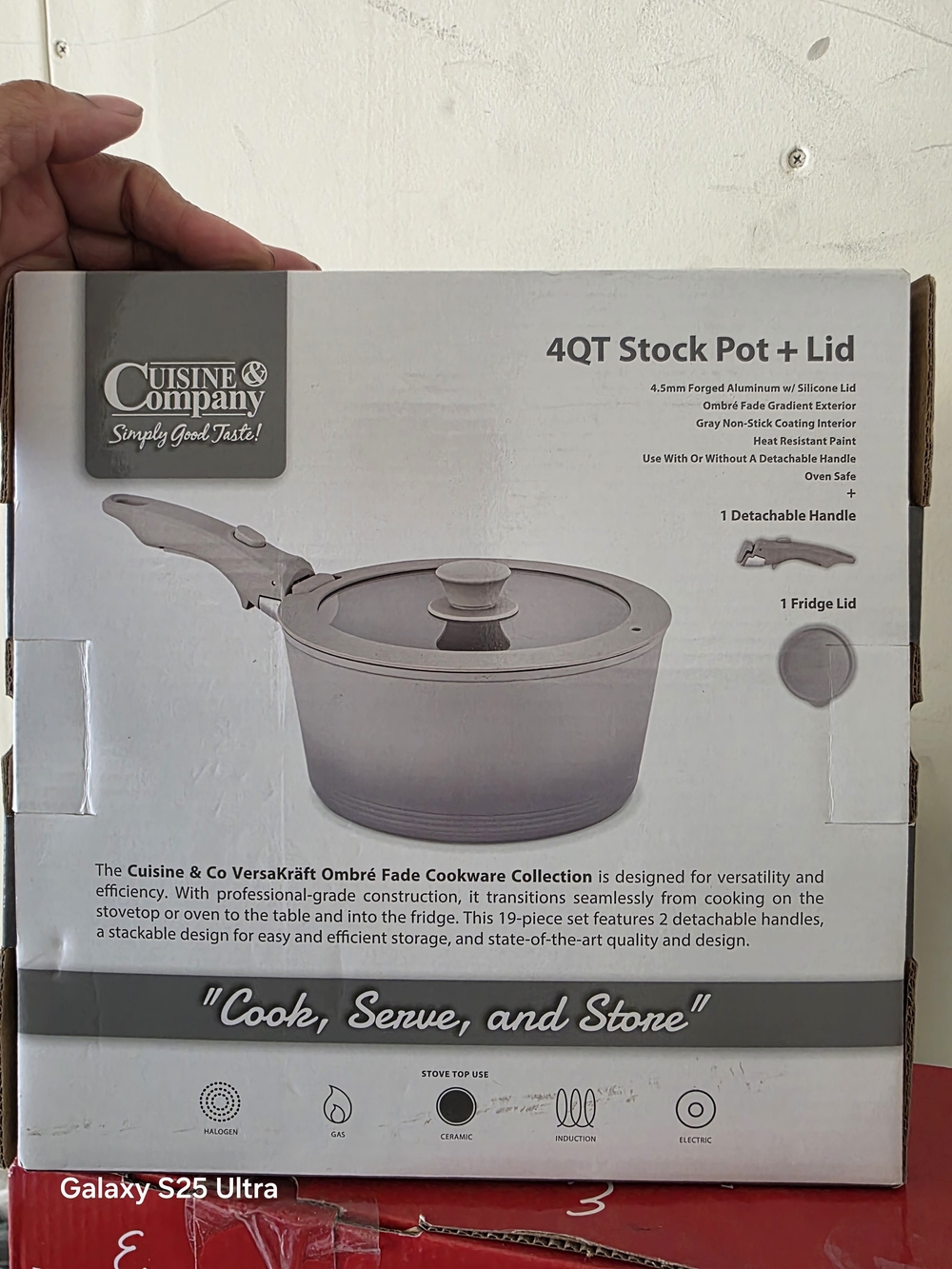 4QT Stock Pot with Lid - Gray Ombré New Unopened